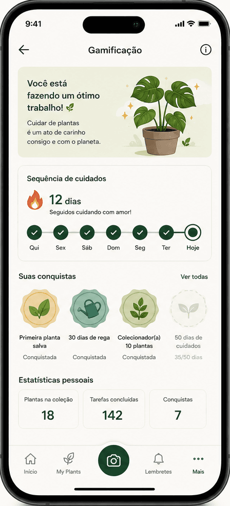 Lembretes de cuidado no Leafkind