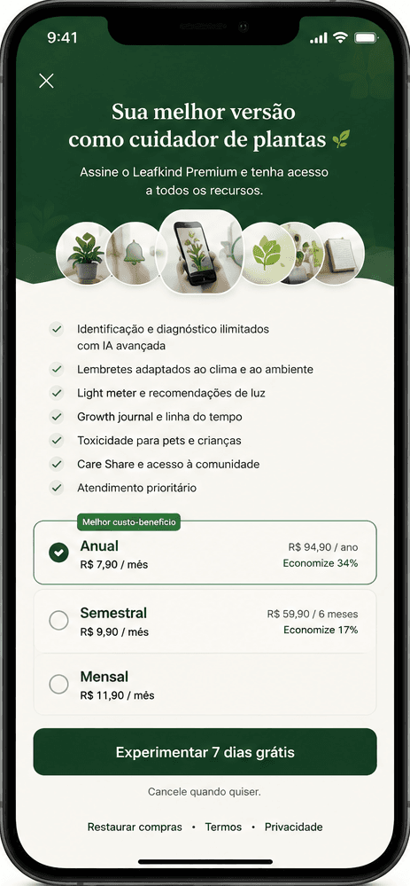 Ficha de cuidados da planta no Leafkind