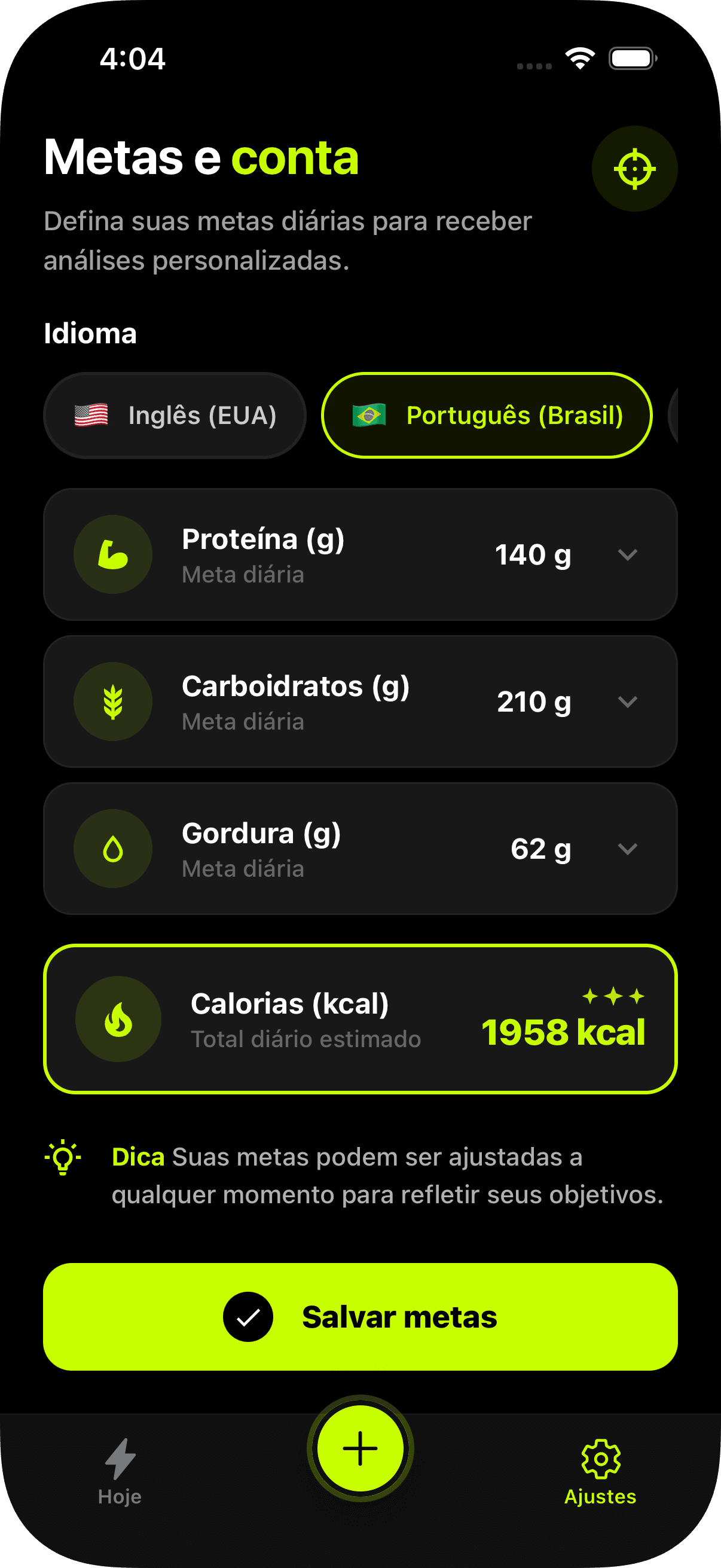 Ajustes e metas no Macrobolt AI
